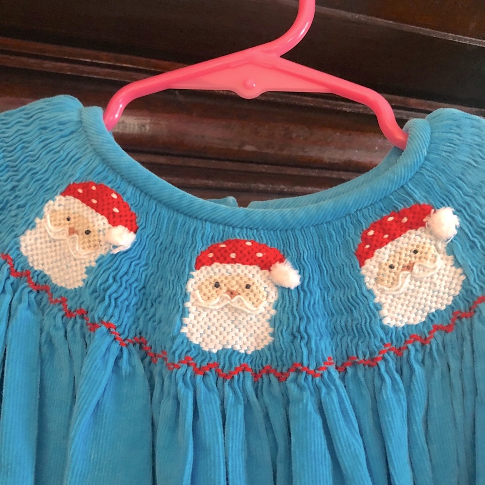 Corduroy smocked dress with trim